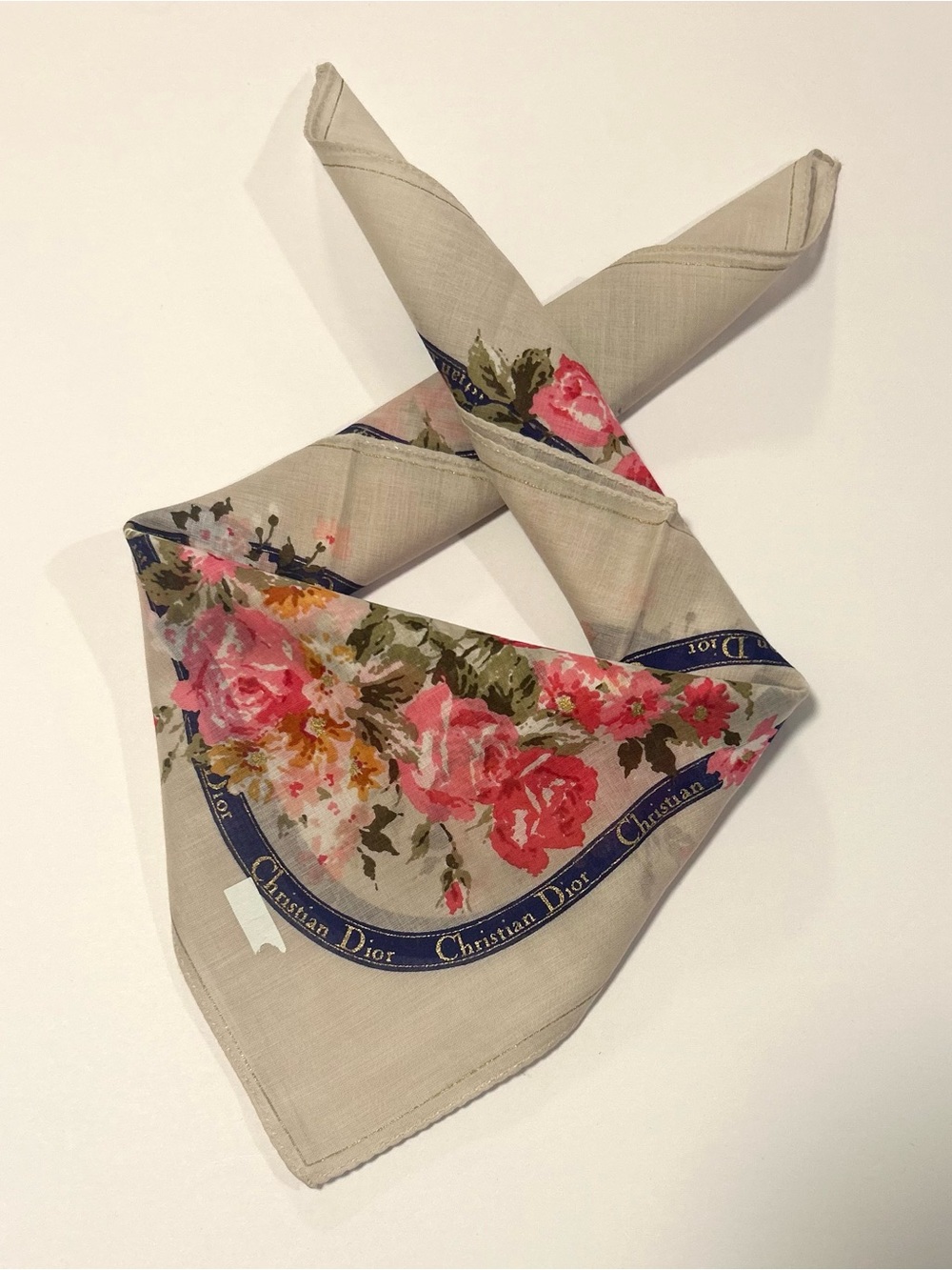 New WOMEN HANDKERCHIEF YSL Floral Rose Pink Brown COTTON POCKET SQUARE 18”